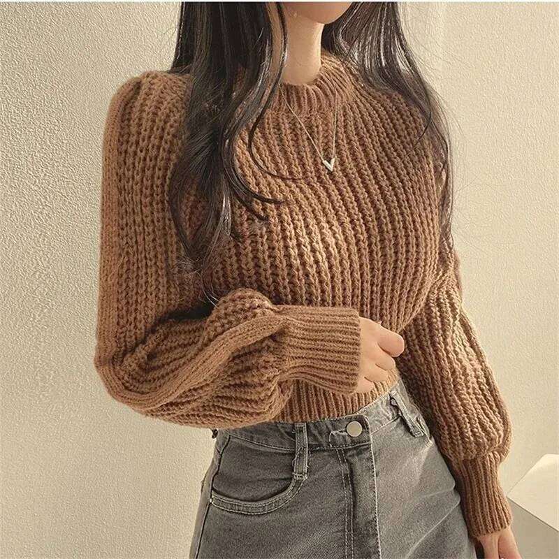 Loose Vintage Harajuku Lantern Long Sleeve Women Korean Autumn Winter Knitwear Soft Warm Tops Chic Solid Femme Sweater 26Li0224