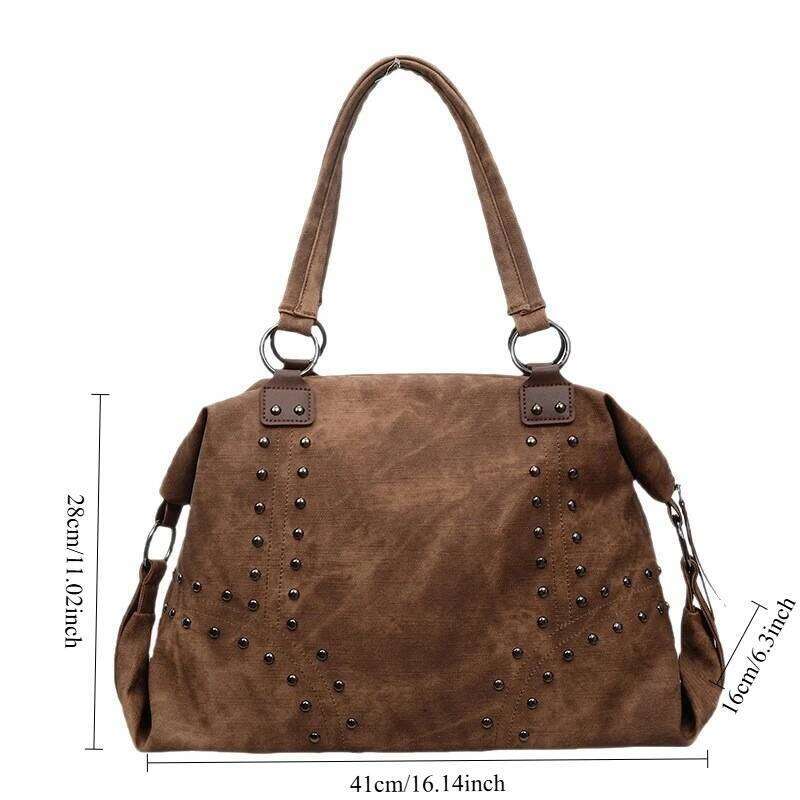 PU Shoulder Fashion Rivet Decoration Solid Color Body Design Large Capacity Versatile Commuter Underarm Bag Z260224