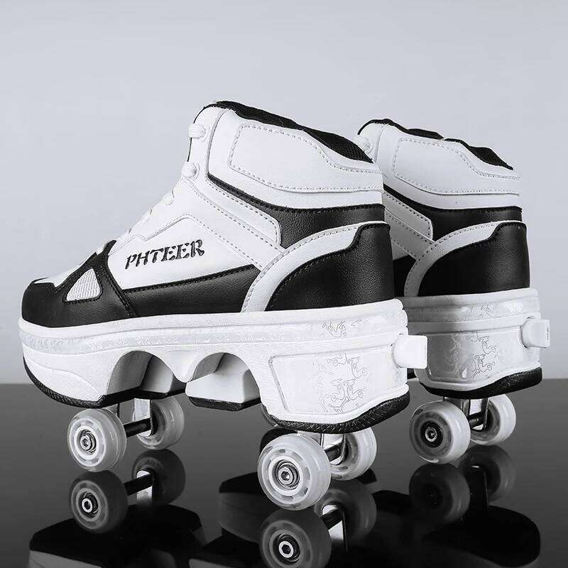 Boys Girls Rage Four Wheel Student Edition Kids Shoes with Retractable Wheels Adult Walking Skating Shoe 26W0224