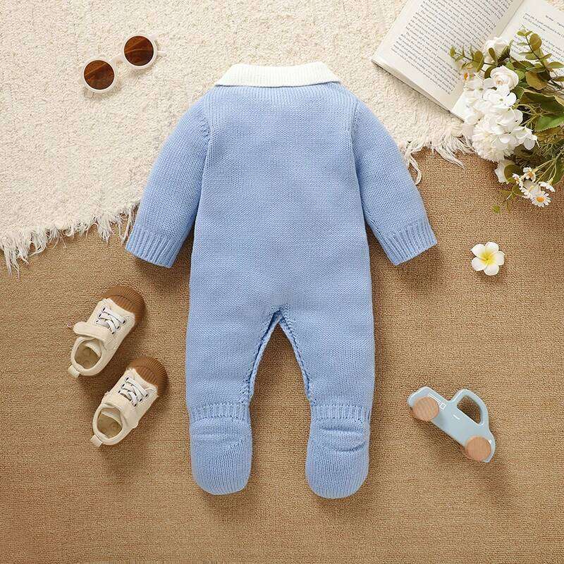 Blue Baby Rompers Knit Fashion Turtle Neck Long Sleeve Newborn Boys Jumpsuits Outfits Toddler Playsuits 0-18m Clothing 26Y0224