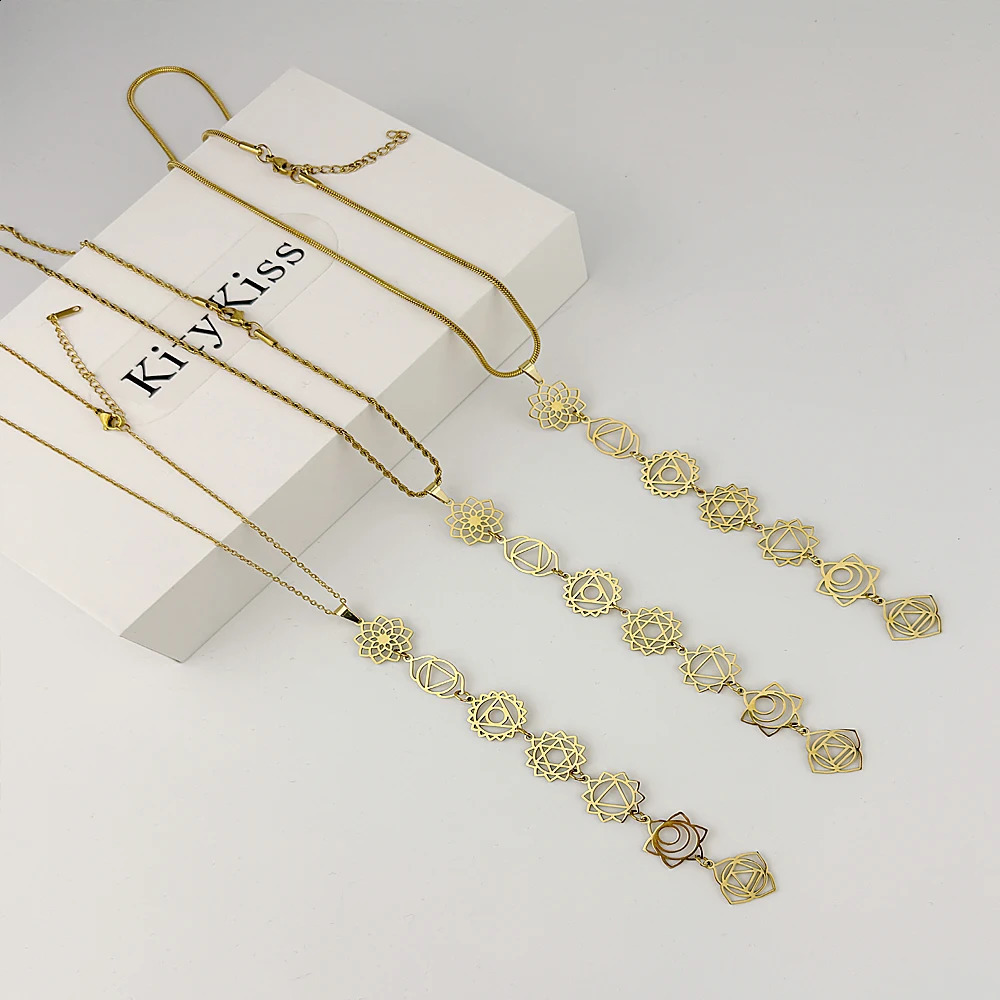 KityKiss 7 Chakra Yoga Necklace Hypoallergenic Gold Pendant for Meditation Boho Spiritual Gift 260208