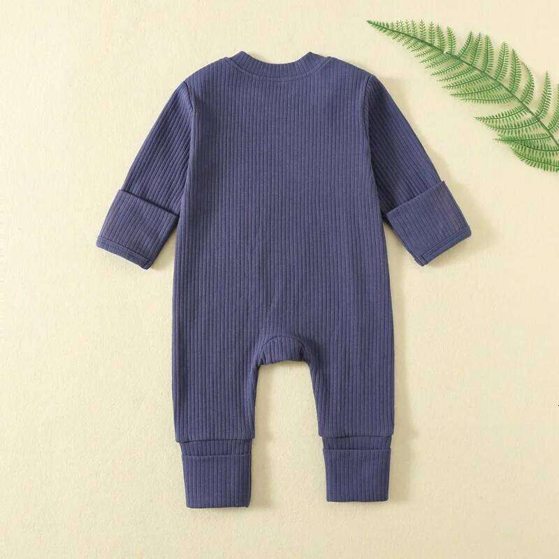 Somenie Unisex Baby Long-Sleeve with Zipper Boys Girls Solid Color Ribbed Onesie for All-Season Use Soft & Comfortable 26Y0224
