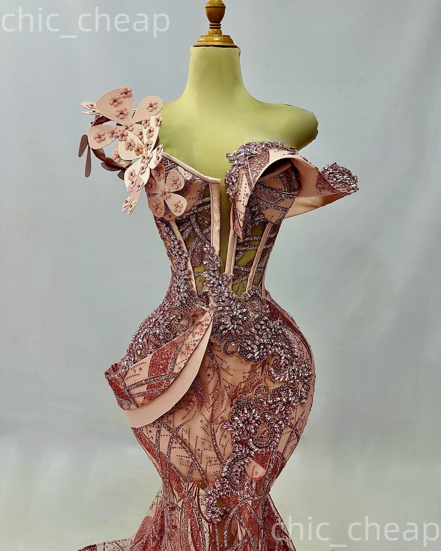 Aso Ebi Blush Pink Mermaid Prom Dresses 2026 Flowers Crystals Sequined Evening Formal Party Second Birthday Engagement Gowns Dress For Special Occasio