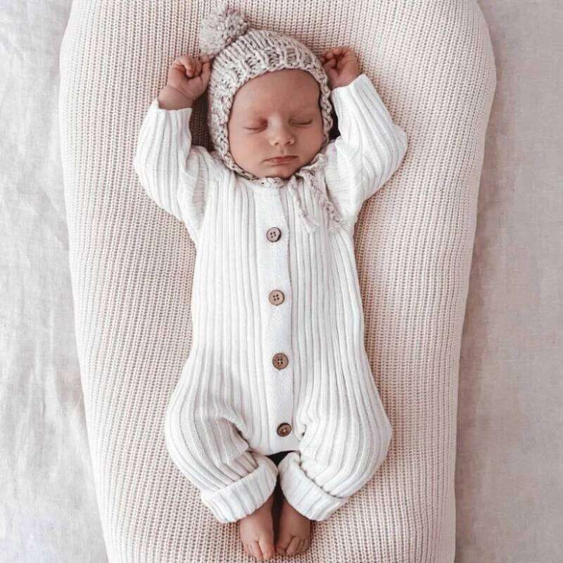 Little Boys Girls Genderless Chunky Rib Jumpsuit Infants Stylish Natural Basic Playsuit Baby Cozy Winter Clothes 26Y0224