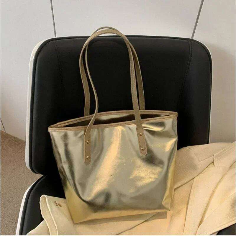 New Capacity Shoulder Gold Silver Fashion Handbag Tote Bags for Women Large Daily Storage Shopping Bag Pouch Z260224