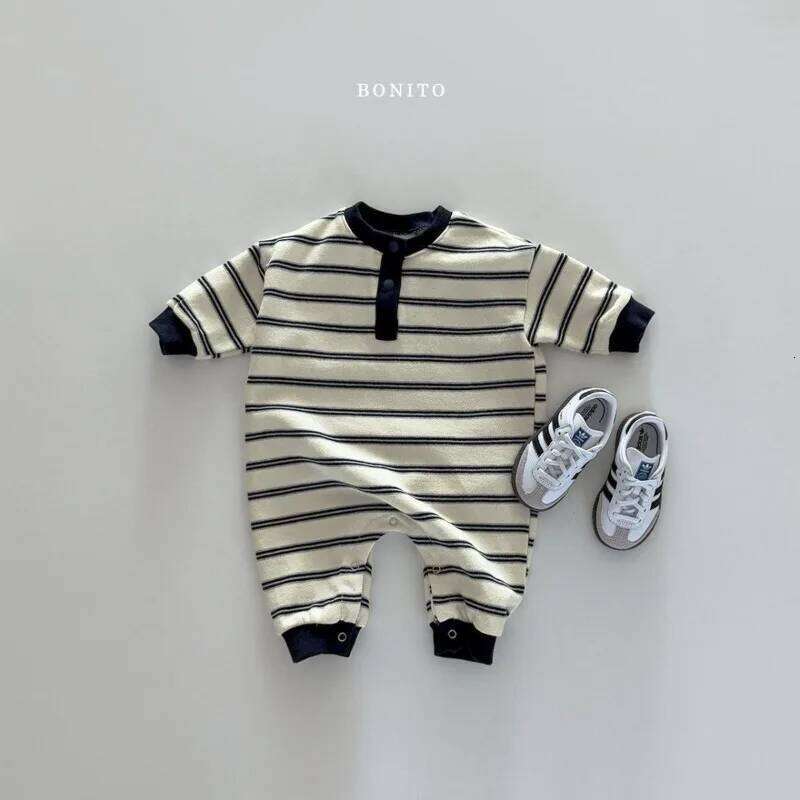 Unisex Baby Spring Autumn Warm Romper Infant Striped Bodysuit Boys & Girls Cute Long-Sleeve Outdoor Jumpsuit 26H0224