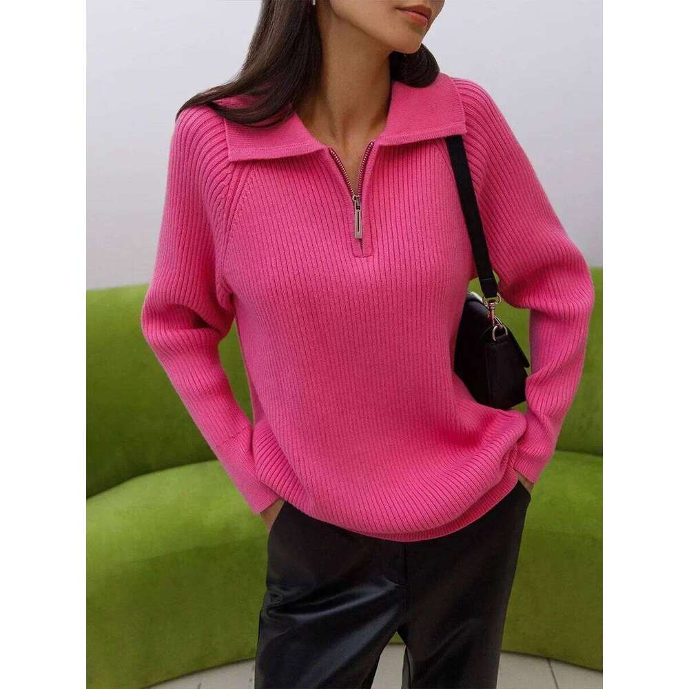 Wolfeel Autumn Winter Simple Casual Polo Collar Pullover Sweate Office Lady Fashion Warm Top Women Knitted Long Sleeves 26W0224