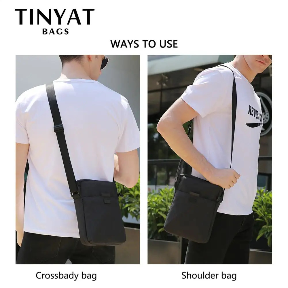 TINYAT Mens Bags Light Canvas Shoulder Bag For 79 Ipad Casual Crossbody Bags Waterproof Business Shoulder bag for men 013kg 260202