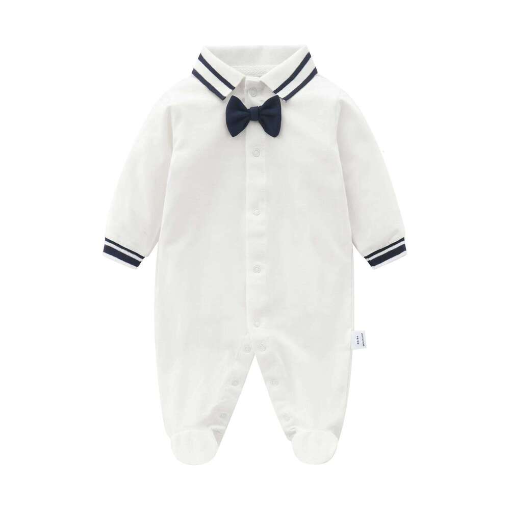 Spring Autumn Kids Baby Rompers Bow Applique Turn Down Collar Toddler Boy Jumpsuits Newborn Boys Overalls Infant Bodysuits 26Y0224
