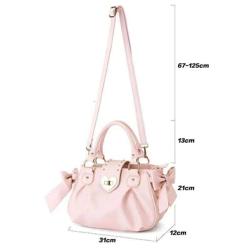 Kawaii Bow Lolita Pink Shoulder Bag Japanese Style Sweet Love Heart Crossbody Bags for Women Cute Large Capacity Handbags Girl Z260224