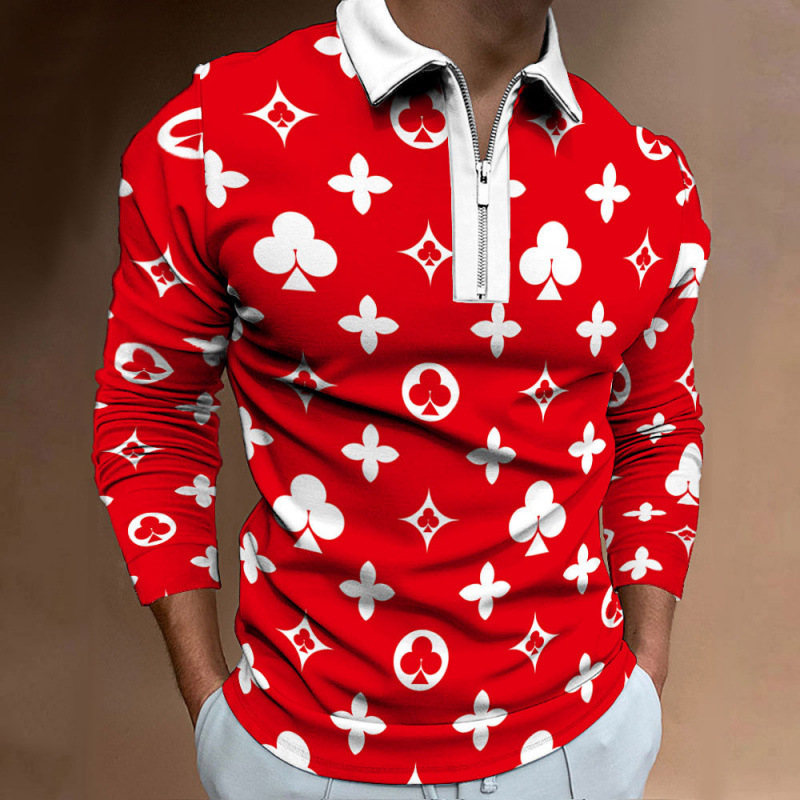 Men's T-shirt Fall & Winter Men's Casual Long Sleeve Crew Neck T-Shirt Printed Long Sleeve Polo Shirt Men