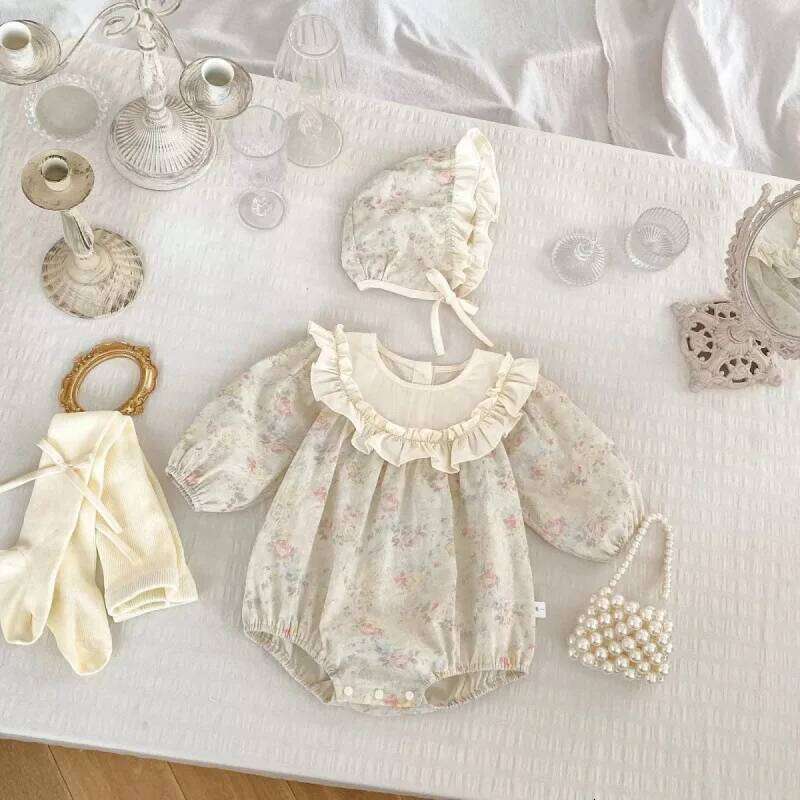 Spring Autumn New Cute and Fashionable Korean All-match Vintage Lace Floral Jumpsuit 26H0224