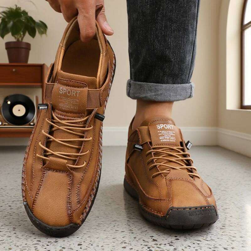 Handmade Leather Men Shoes Casual Comfortable Soft Soled High-quality Motorcycle Fashionable British Tennis Nude Boots