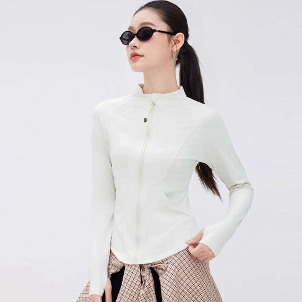 Women's Thermal Workout Stand Collar Slim Fit Zip Up Long Sleeve for Yoga Pilates Training 26Y0224