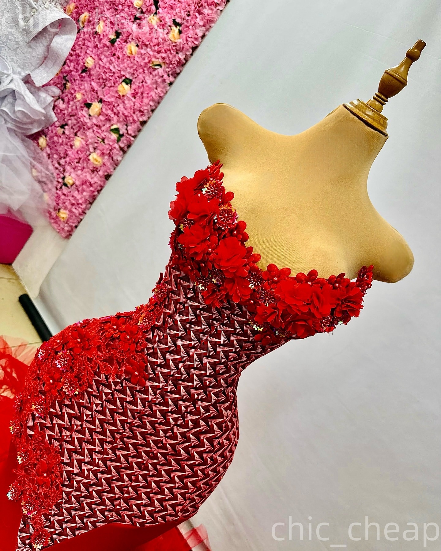 Aso Ebi Red Mermaid Prom Dresses 2026 Printed Flowers Lace Tulle Evening Formal Party Second Birthday Engagement Gowns Dress For Special Occasions ZJ0