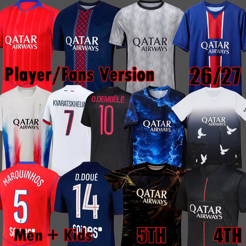 Maillots KVARATSKHELIA psges Soccer Jerseys DEMBELE Night Edition 2025 DOUE psges 5th Jersey 2026 enfants Maillot 25 26 football shirts Men pre match kids Equipment