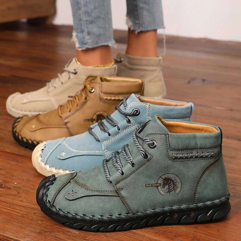 Hot Sale Women's Ankle Suede Leather Handmade Flat Shoes 2025 New Fashionable Lace-Up Boots Comfortable Walking Sneakers