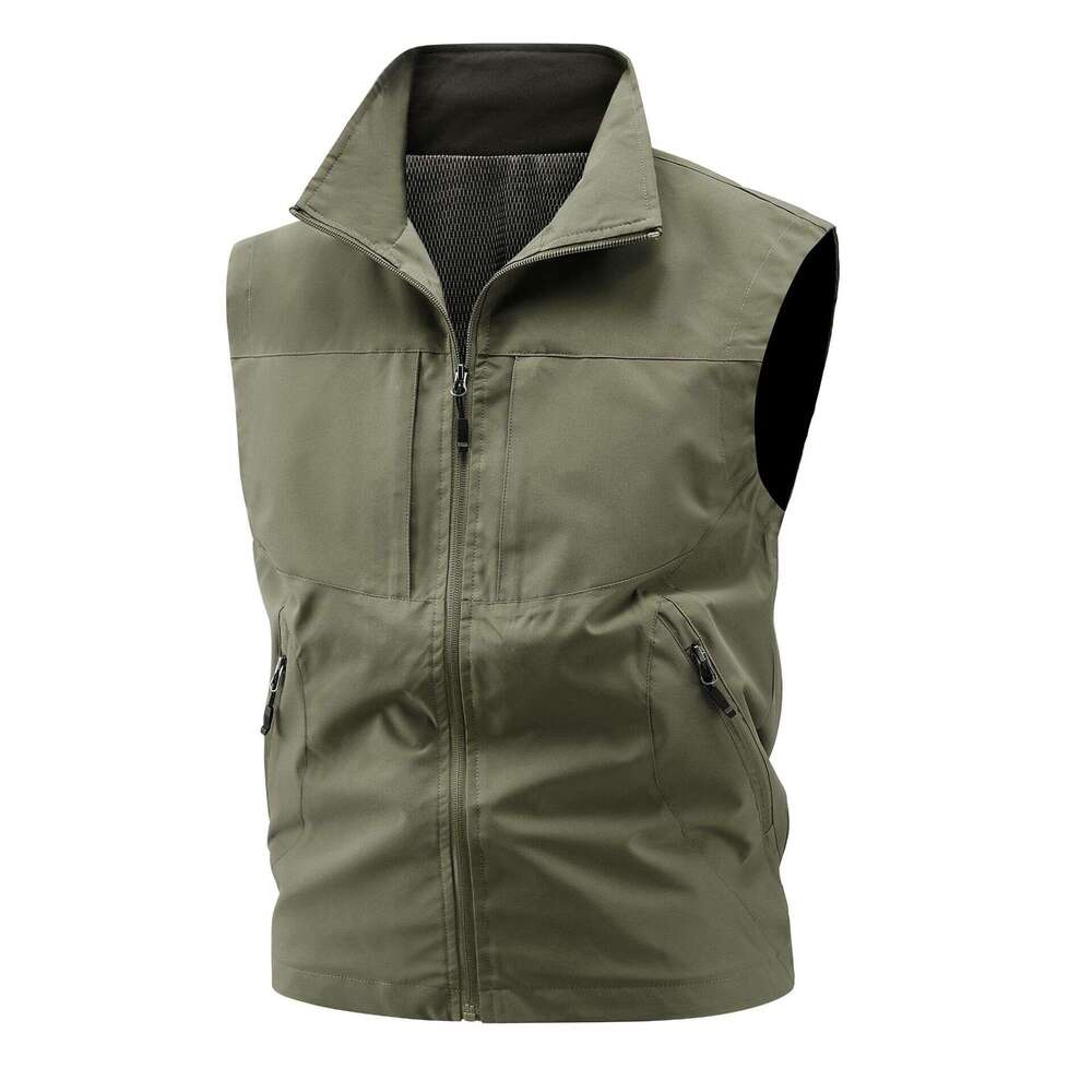 Cross-border wholesale men's casual stand-up collar outdoor vests for middle-aged men, fishing vests, customizable with printed logo