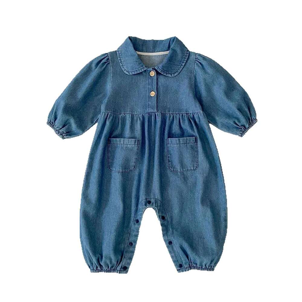 Autumn New Baby Long Sleeve Denim Romper Infant Boy Girl Versatile Lapel Jumpsuit Newborn Toddler Casual Clothes 0-24M 26H0224