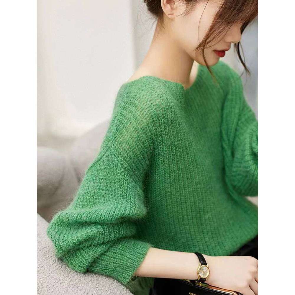 Elegant See-through Pullover Loose Jumper Autumn Winter Soft Warm Women Knitwear Sweater Basic Solid Cashmere Tops 26L0224