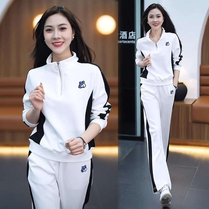 Fashion Sportswear Set with Hoodie Wide Leg Pants Two Piece Women's Clothing Brand Tailored Autumn Collection Sve Zipper