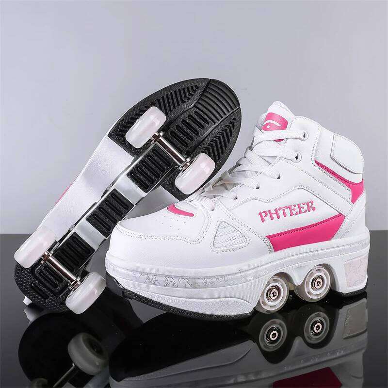 Boys Girls Rage Four Wheel Student Edition Kids Shoes with Retractable Wheels Adult Walking Skating Shoe 26W0224