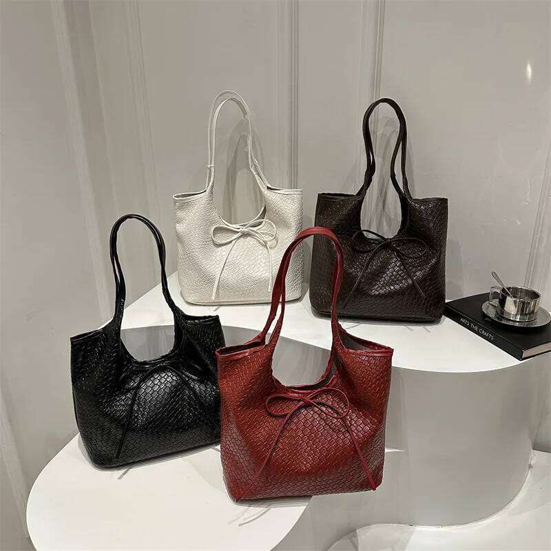 2025 New Fashion Casual Shoulder Handbag Retro Bow Large Capacity Tote Underarm Bag Z260224