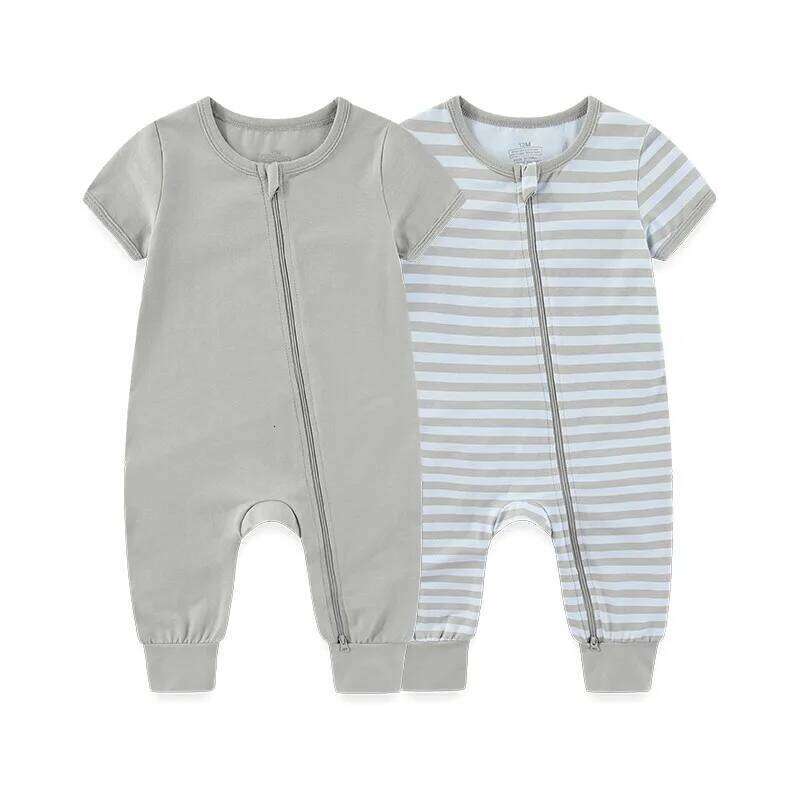 2-Pack Simple Fashion Baby Unisex Jumpsuits Summer Short Sleeve Newborn Boy Girl Zipper Rompers 0-24 Months Infant Clothes 26H0224