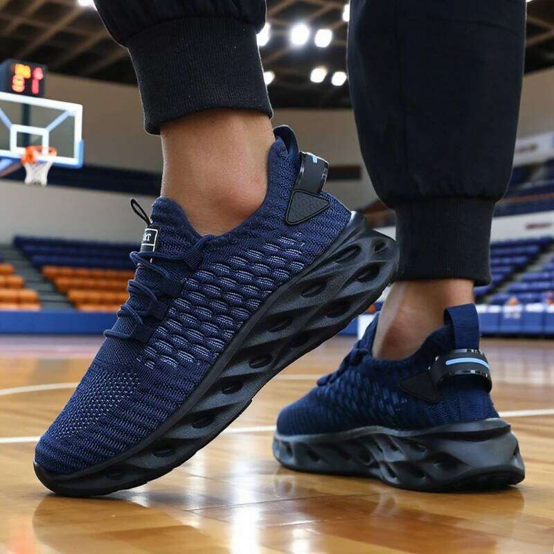 Men's Athletic Basketball Sneakers Bright Yellow Woven Upper Airy Mesh Design Men Trendy Non-slip Functional Sports Shoes