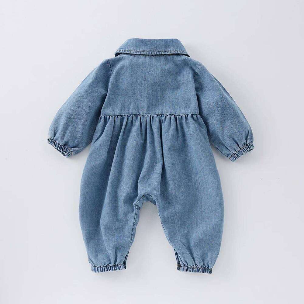 Spring boys and girls baby doll collar jumpsuit pocket casual denim jacket crawl suit 26Y0224