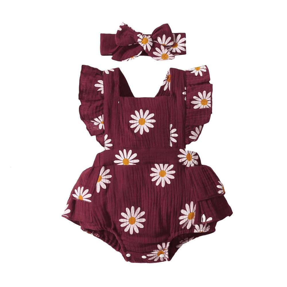 Summer Newborn Infant 0-18Month Baby Girls Romper Sunflower Print Sleeveless Cute Kids Onepiece Jumpsuit 26Y0224