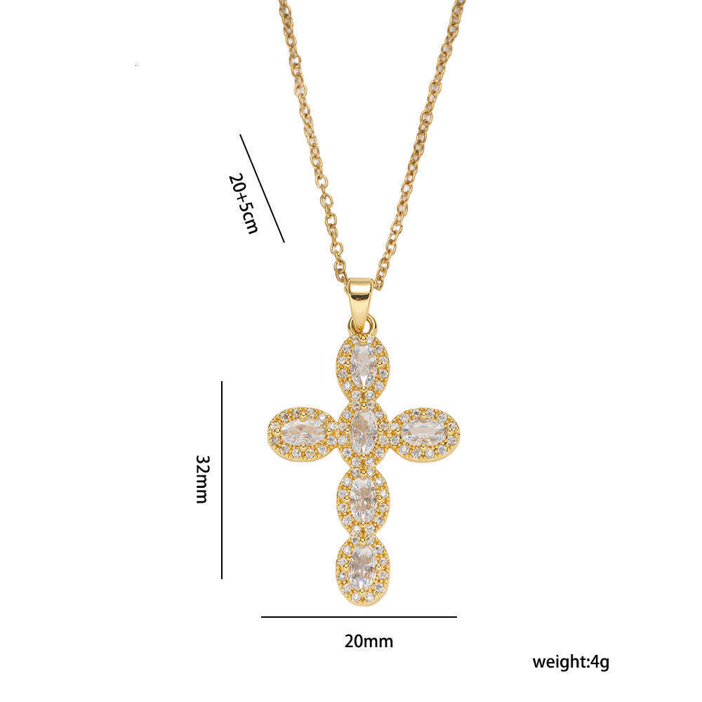 Full Diamond Cross Pendant Necklace Colorful Zircon Stainless Steel Collarbone Chain For Women