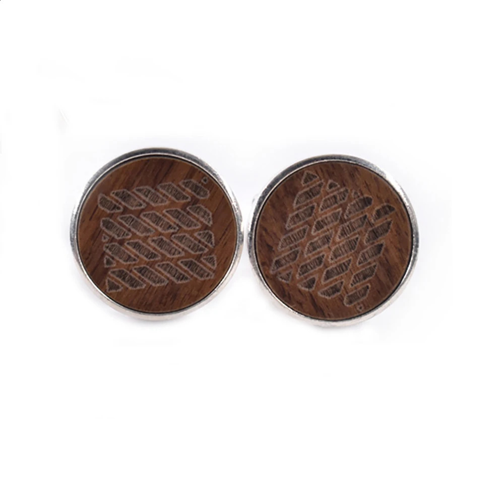 High Quality Novelty Round Cuff links Handmade Wooden Striped Skull Snow Wood Cufflinks Man French Suit Accessories Jewellery 260208