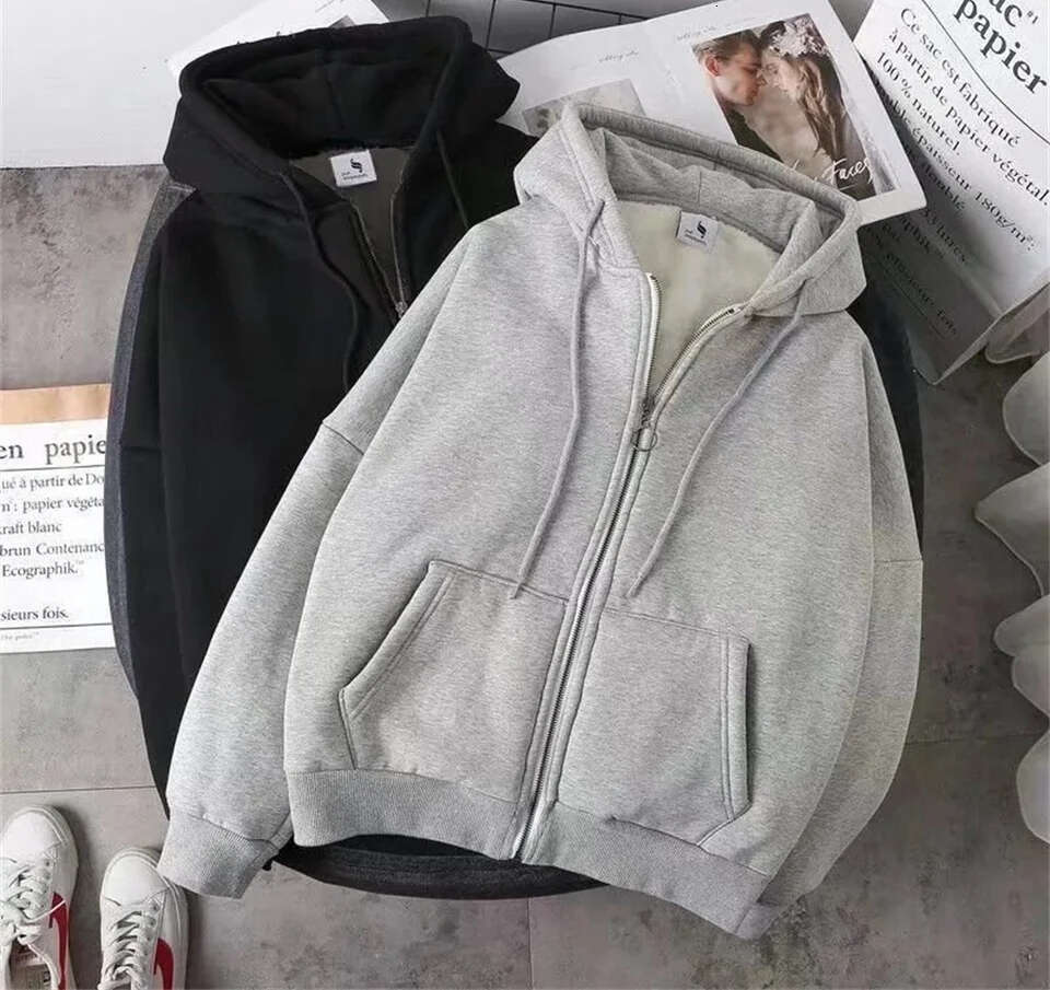 Mardi Hefxessdr Eleant Women Chic Hoodies Fashion Autumn Winter Fleece Lon Sleeve Solid Color Hooded Top Casual Office Lady Zipper Sweatshirts