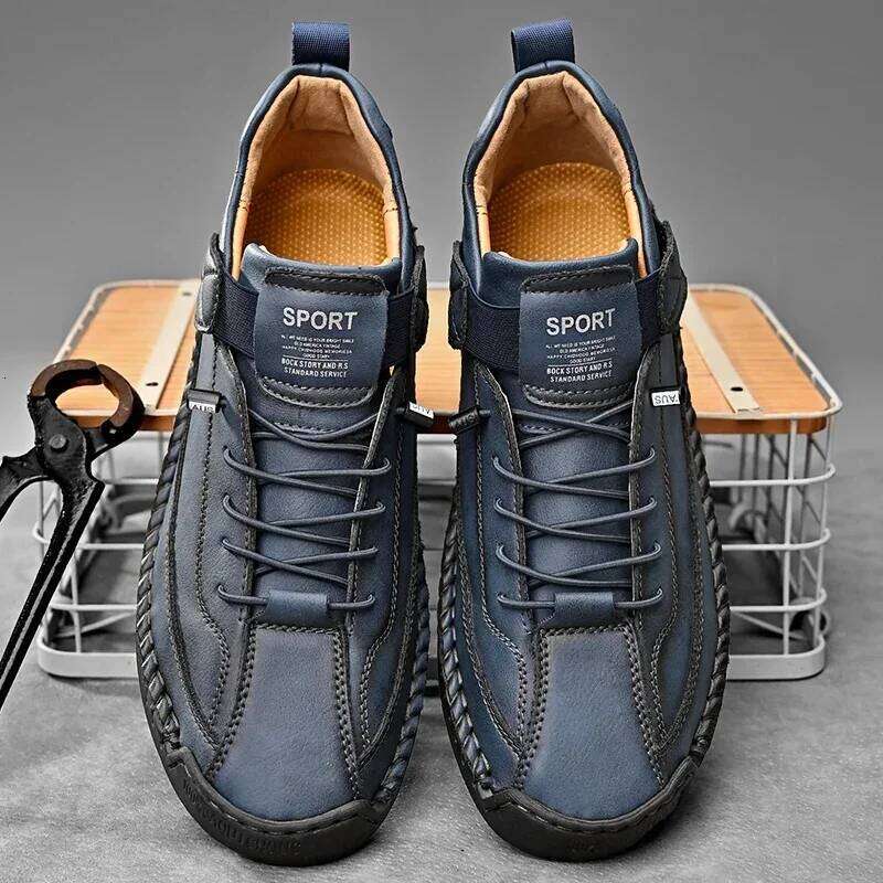 British Men's Luxury Brand Fashion Trend Soft Soled Loafers Flat Bottomed Breathable Summer Casual Versatile Lace Up Shoes