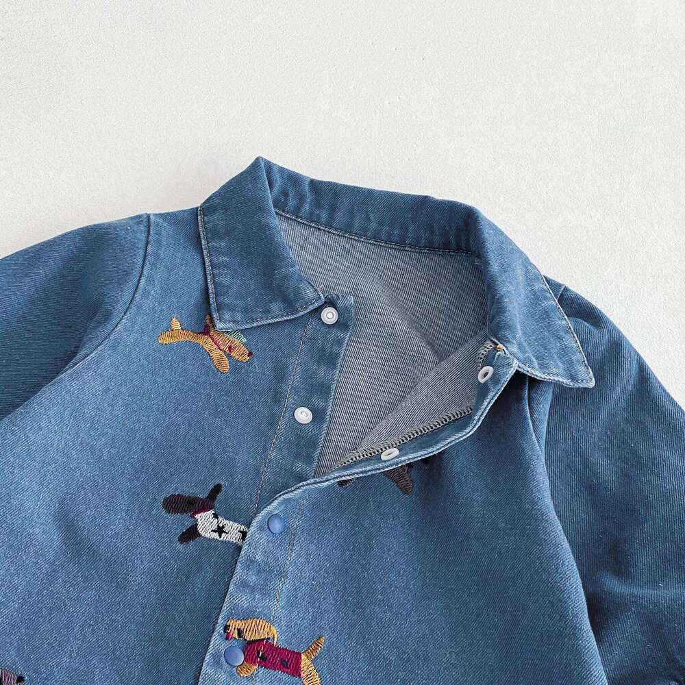 Baby one-piece suit, denim autumn wear, embroidered outdoor crawling for boys and girls, Hayi, first birthday clothes fo 26H0224