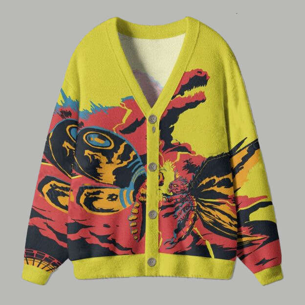 American Retro Ugly Sweatshirt Autumn Winter Loose Lazy Animal 3D Print Knitted Sweater Cardigan Jacket for Men