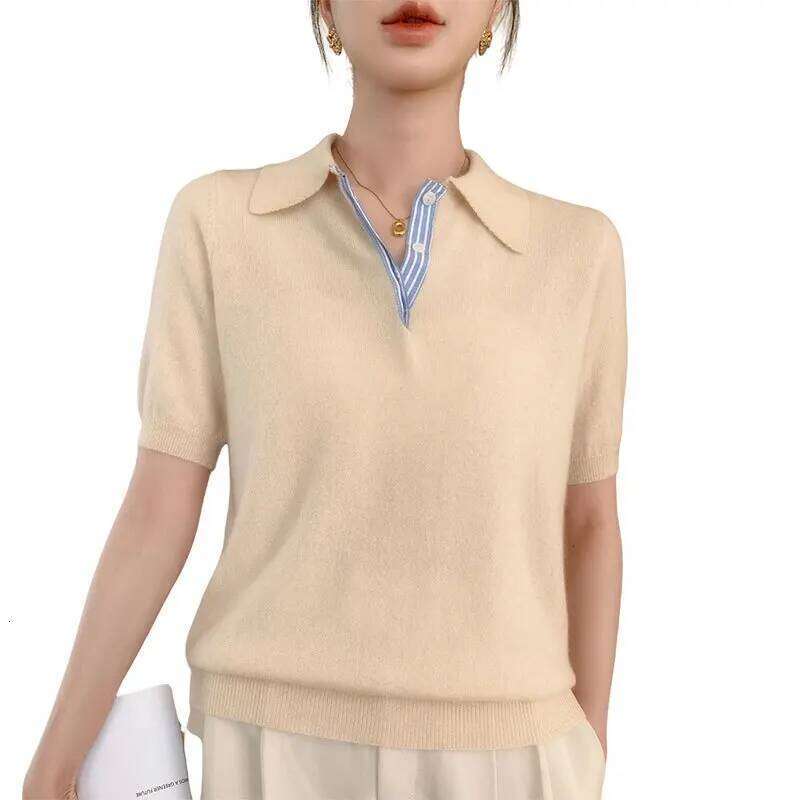 Autumn Winter Women Sweater 2025 Short Sleeve Knitted Pullovers Fashion Polo Collar Cotton Korean Solid Under Shirt Jumpers 26W0224