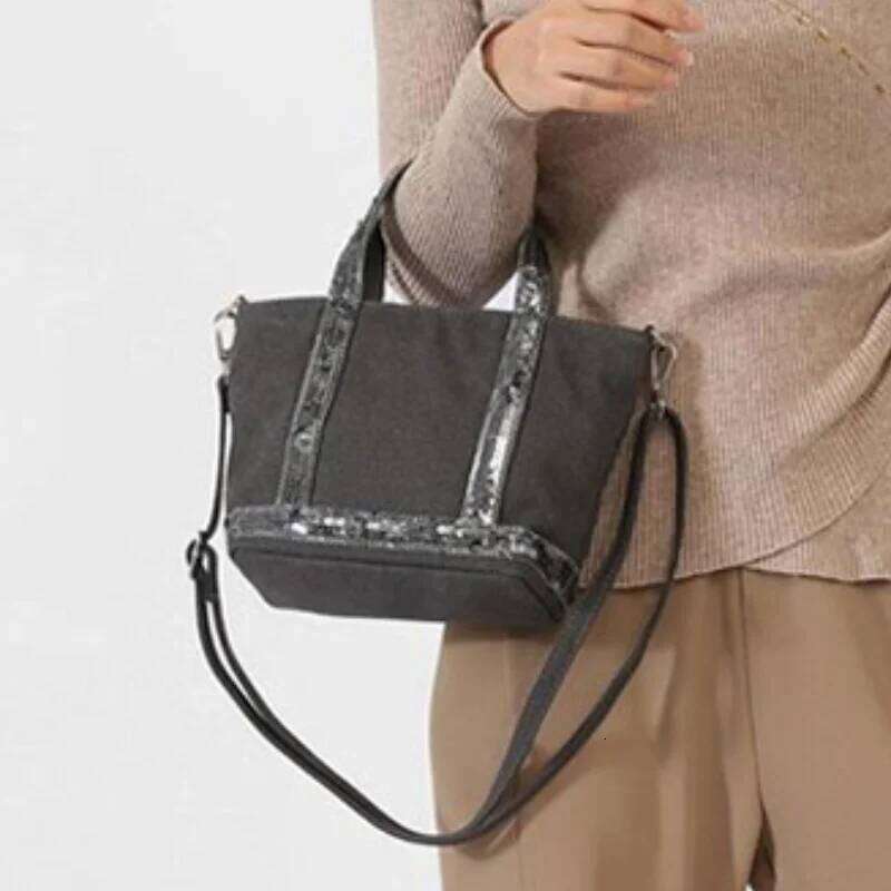 Brand Sequined Small Square Simple Retro Fashion Handbag Commute Travel Unisex Zipper Shoulder Messenger Canvas Bag Z260224