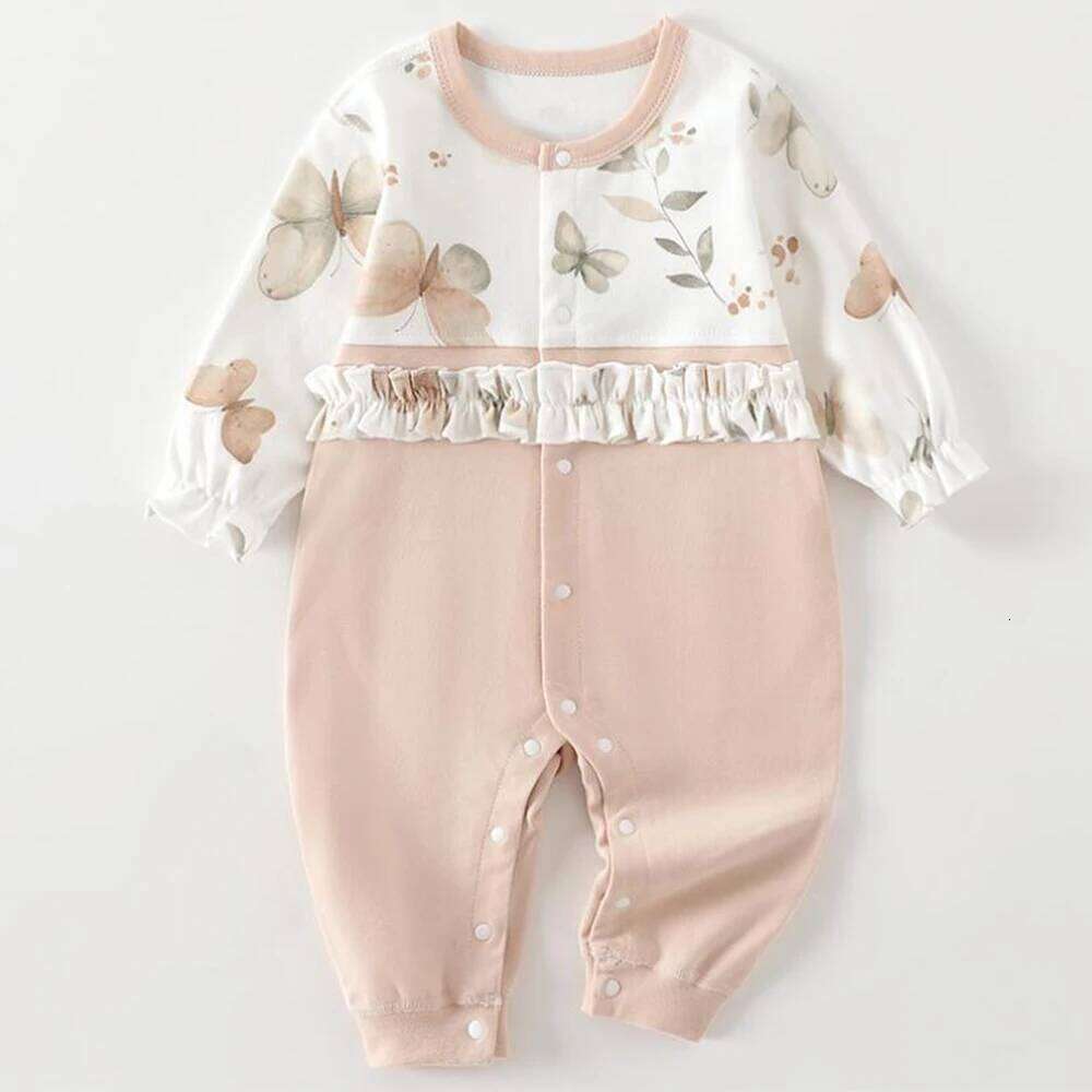 Christmas Girl Clothes 100% Cotton Ruffles Patchwork Long Sleeve Baby Romper Spring Autumn 1st Birthday Infant Jumpsuit 26H0224