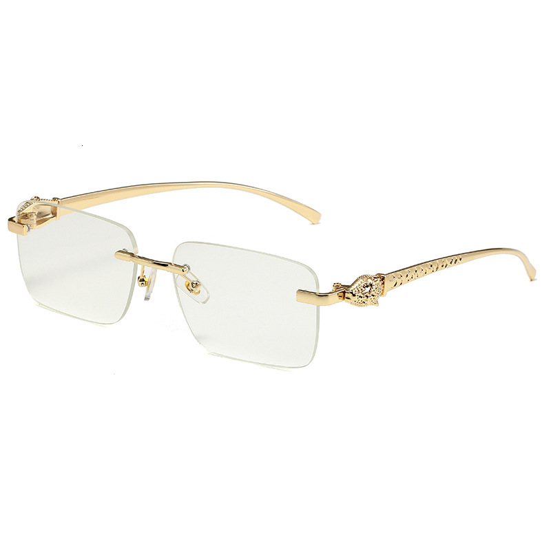 Luxury Brand Designer Sunglass Frameless Metal Cheetah Decorative Sunglasses For Women, European And American Style, Square Colorful UV Protection, Un