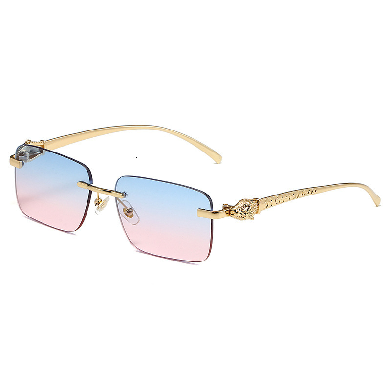 Luxury Brand Designer Sunglass Frameless Metal Cheetah Decorative Sunglasses For Women, European And American Style, Square Colorful UV Protection, Un