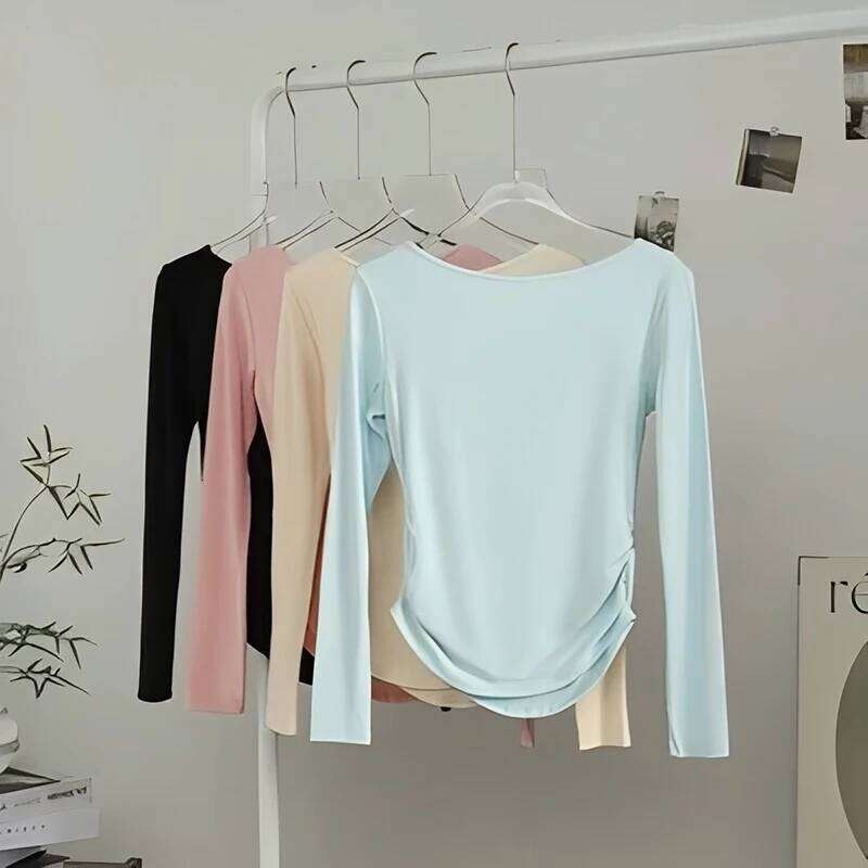 Women's Slim Fit V-Neck Long Sleeve Yoga Sports T-Shirt High-End Fitness Top for Autumn Winter Exercise Running Gym 26Y0224