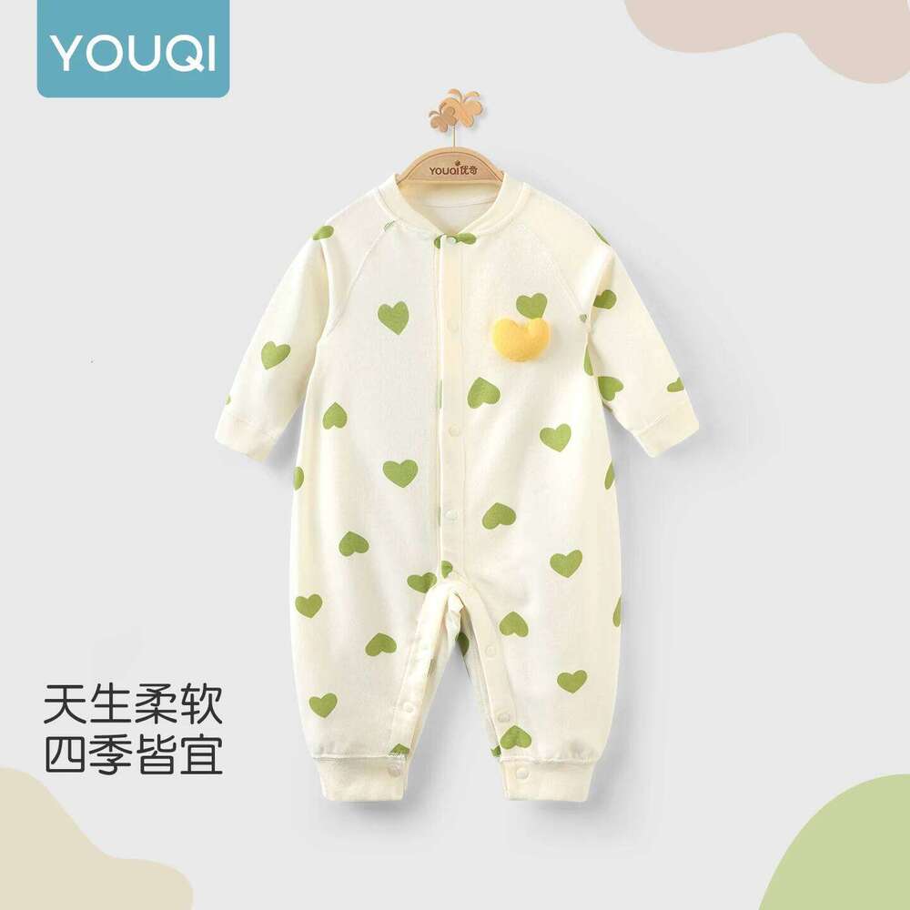 YouqiChinese Spring Autumn Romper, Unisex Baby Pure Cotton Long-Sleeve Jumpsuit, Children's Warm Clothing for Going Out and Crawling 26H0224