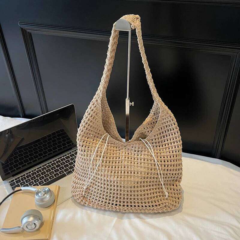 Chic Simple Lady Large Capacity Shoulder Bags Shopping Beach for Women Casual Woven Tote Bag Female Handbag Purses Z260224