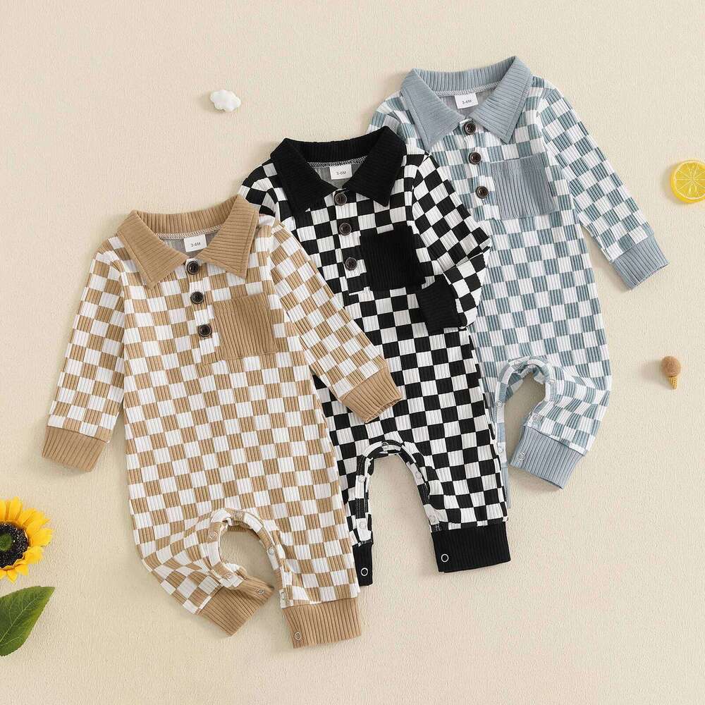 Citgeett Spring Infant Baby Boy Romper Casual Plaids Print Long Sleeve Jumpsuit Fall Outfit Clothes 26H0224