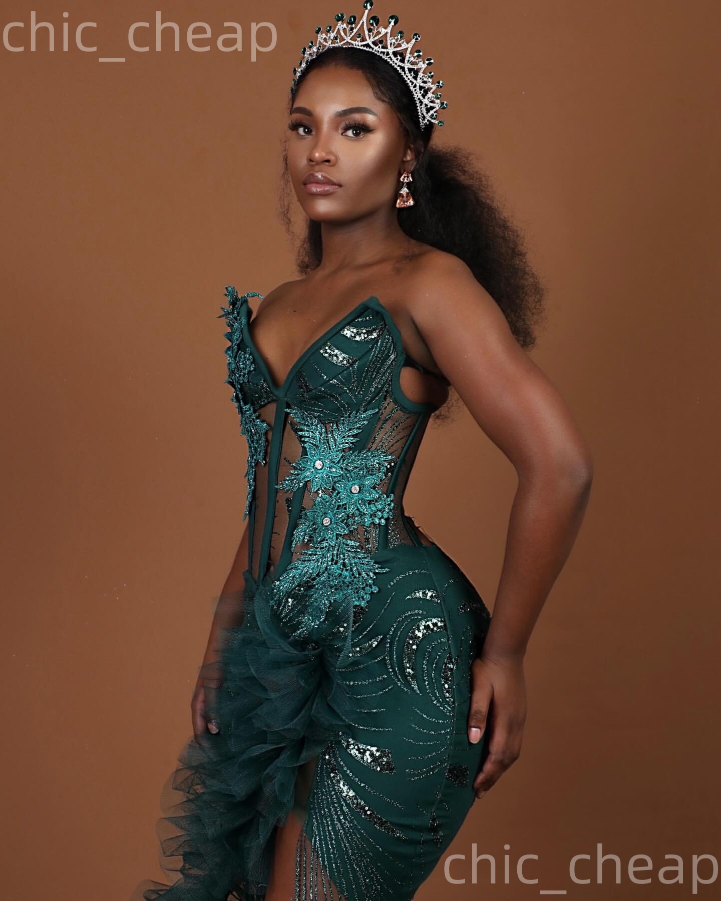 Aso Ebi Dark Green Mermaid Prom Dresses 2026 Applique High Split Sequined Evening Formal Party Second Birthday Engagement Gowns Dress For Special Occa