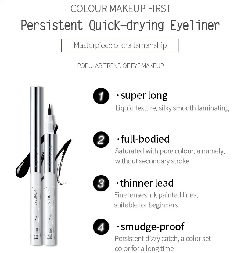 1Pcs Pudaier Black Eyeliner Pencil Waterproof Pen Quick Dry Long-lasting Liquid Eye Liner Smooth Make Up Tools 260203