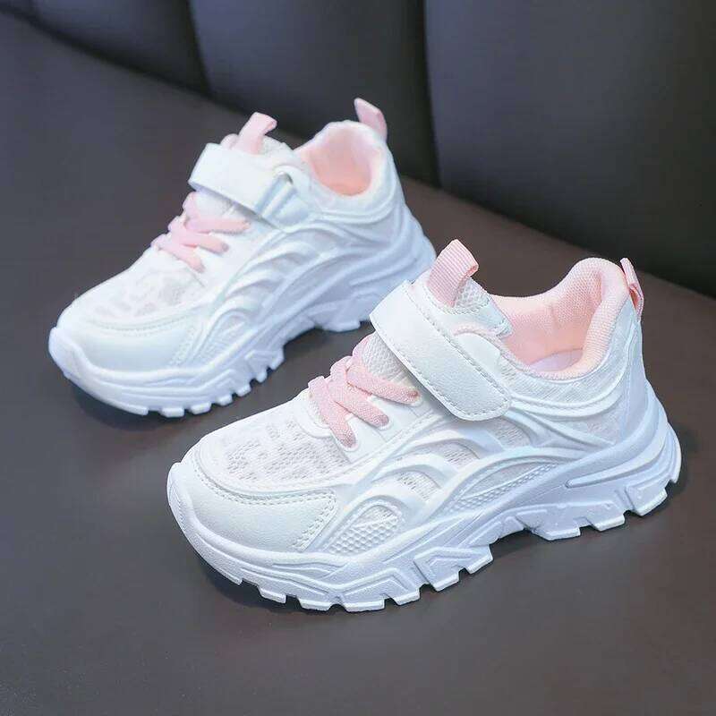 Kids White Breathable Comfortable Students Sports School Trendy 2025 New Children Running Shoes Thick Soft Sole 26W0224