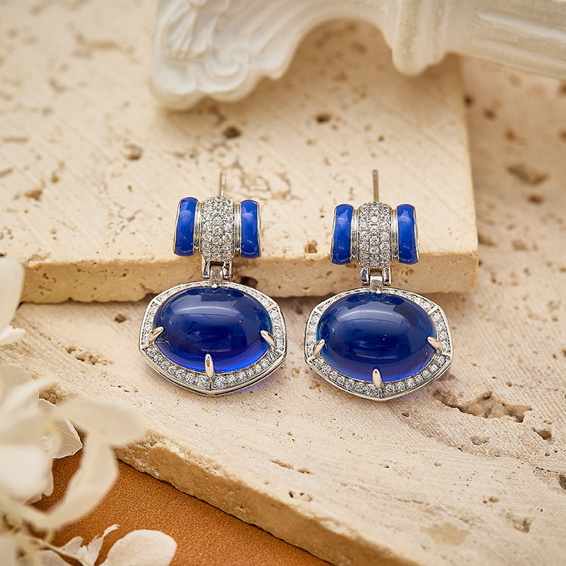 Earrings New Geometric Royal Earrings, Gold-Plated Blue Enamel Minimalist Earrings Style Women's Evening Dress Earrings